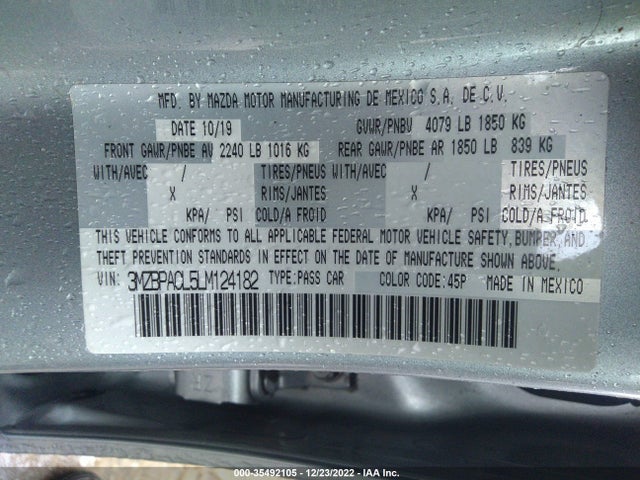 2020 Mazda 3, VIN: 3MZBPACL5LM124182