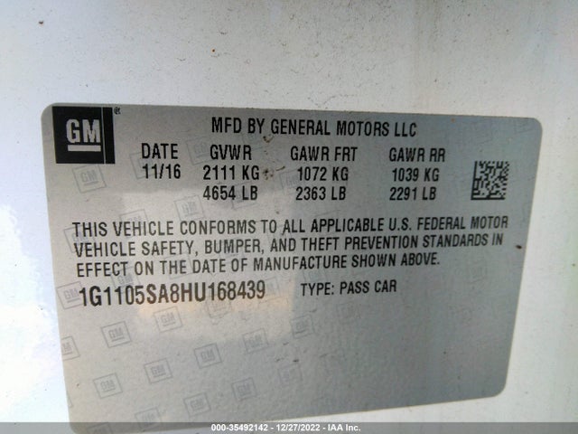 Chevrolet IMPALA LT 2017 1G1105SA8HU168439 Image 9
