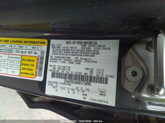 2019 Ford Fusion, VIN: 3FA6P0SU6KR175898