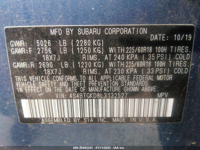 Subaru Outback Onyx Edition Xt 2020 4S4BTGKD8L3132527 Image 11