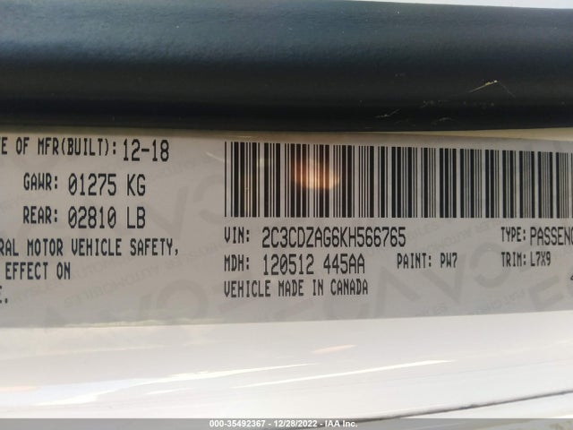 Dodge Challenger Sxt 2019 2C3CDZAG6KH566765 Image 9