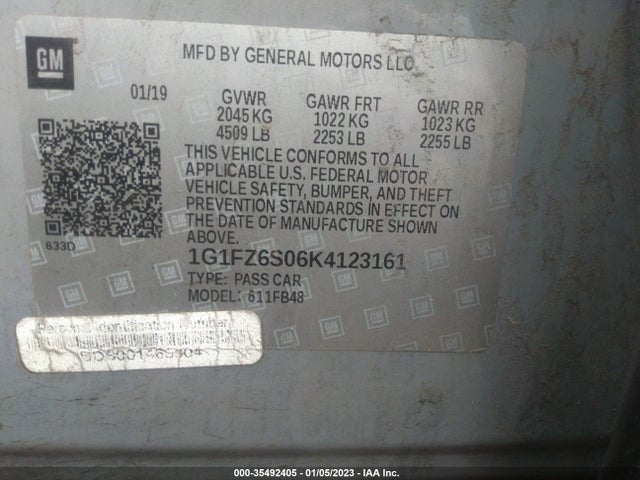 2019 Chevrolet Bolt EV, VIN: 1G1FZ6S06K4123161