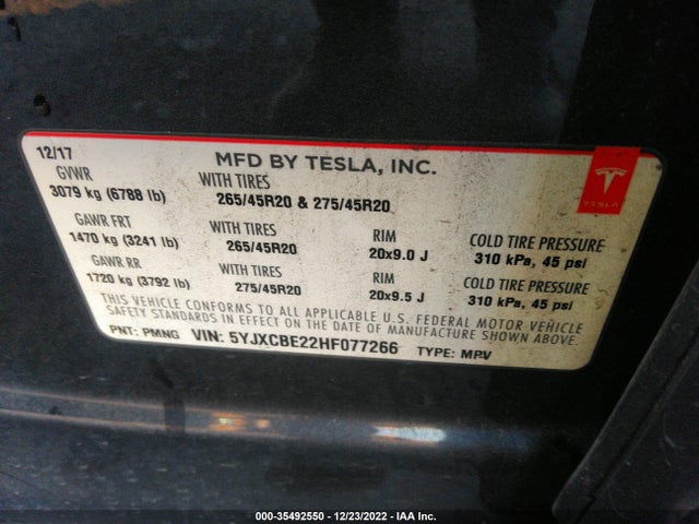 Tesla Model X 90d/75d/100d 2017 5YJXCBE22HF077266 Image 11