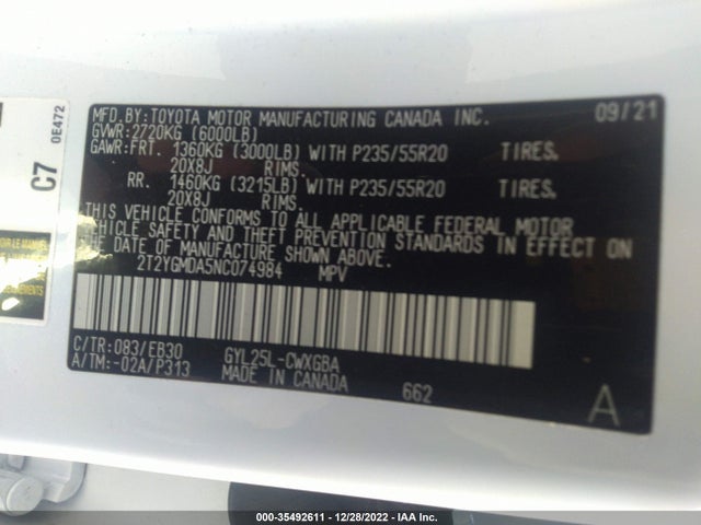 2022 Lexus RX, VIN: 2T2YGMDA5NC074984