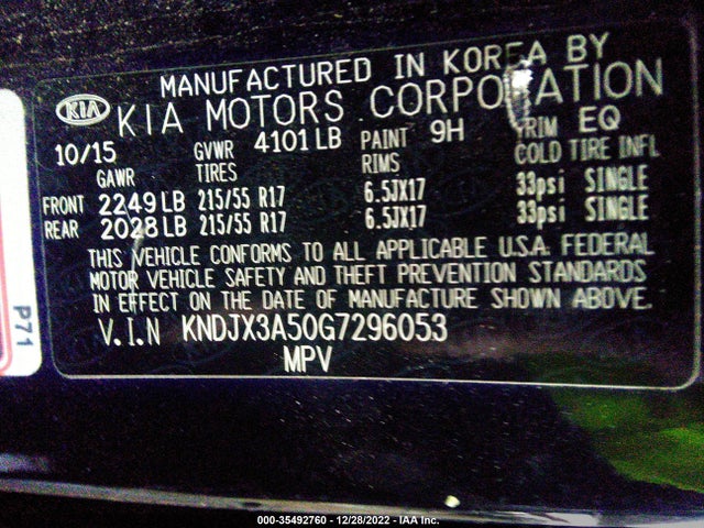 2016 Kia Soul, VIN: KNDJX3A50G7296053