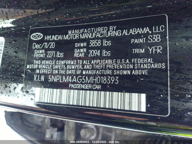 2021 HYUNDAI ELANTRA SEL VIN: 5NPLM4AG5MH018393