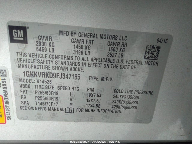 GMC ACADIA SLT 2015 1GKKVRKD9FJ347185 Image 9
