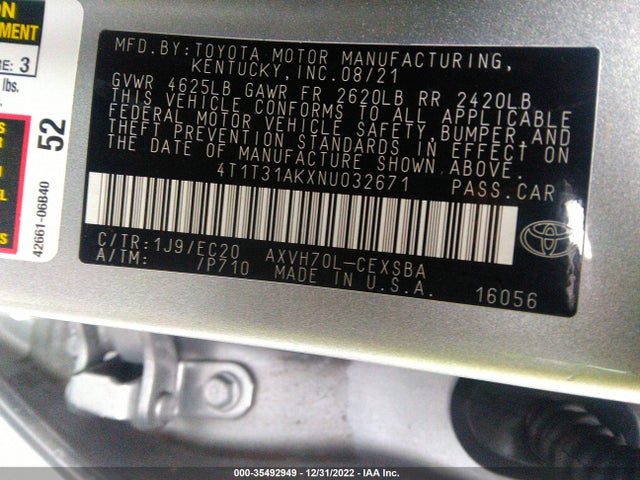 2022 Toyota Camry, VIN: 4T1T31AKXNU032671