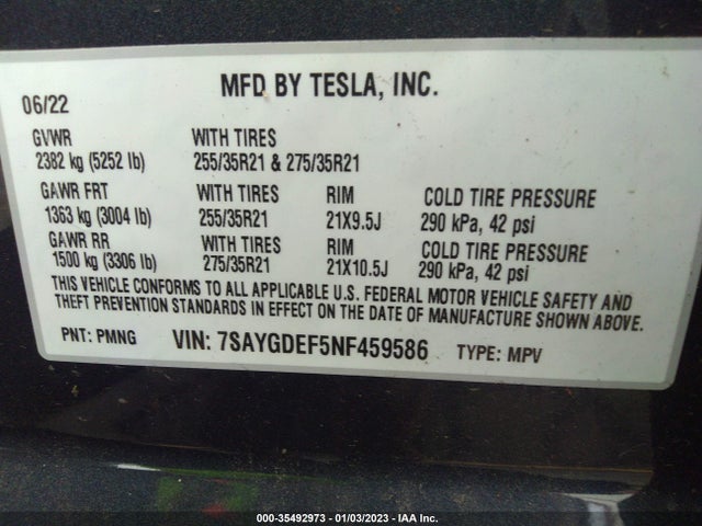 Tesla Model Y Performance 2022 7SAYGDEF5NF459586 Image 10