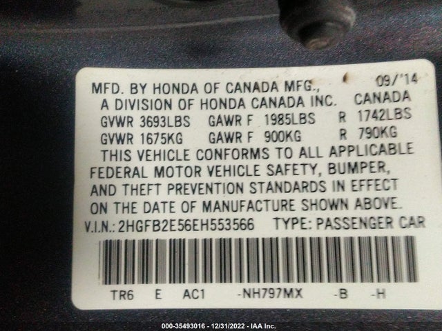Honda Civic Sedan Lx 2014 2HGFB2E56EH553566 Image 9