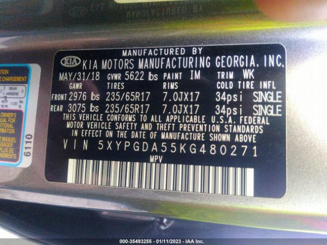 5XYPGDA55KG480271 KIA Sorento Lx V6