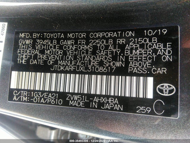 2020 Toyota Prius, VIN: JTDKARFUXL3108617