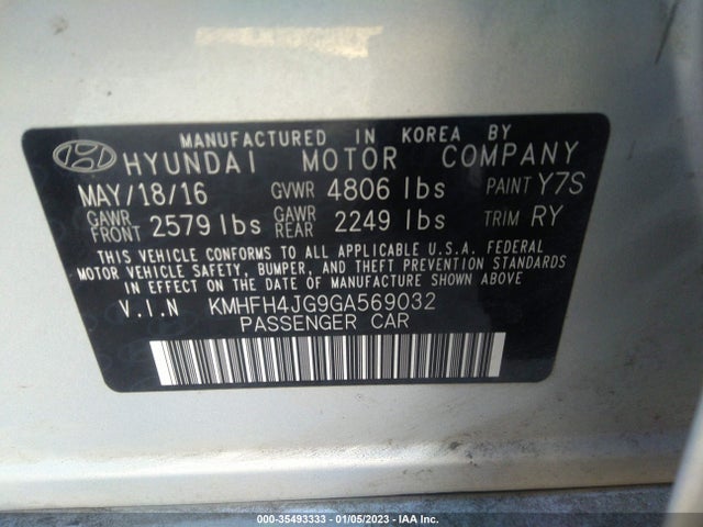 2016 Hyundai Azera, VIN: KMHFH4JG9GA569032
