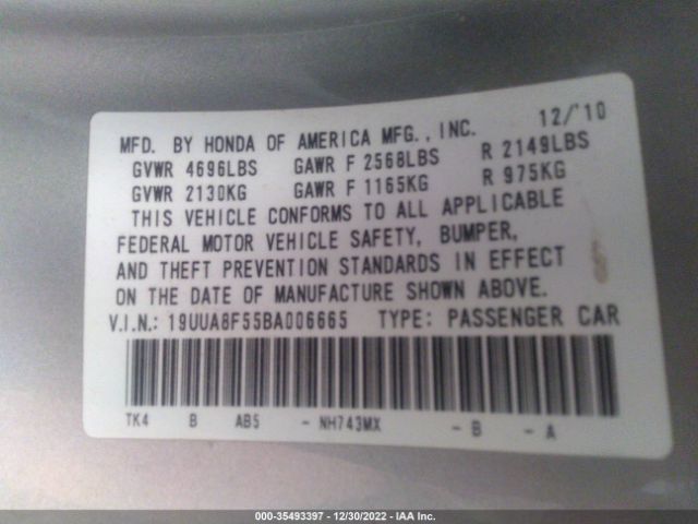19UUA8F55BA006665 Acura TL TECH