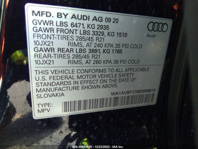 WA1AVBF17MD006615 Audi Q8 PREMIUM