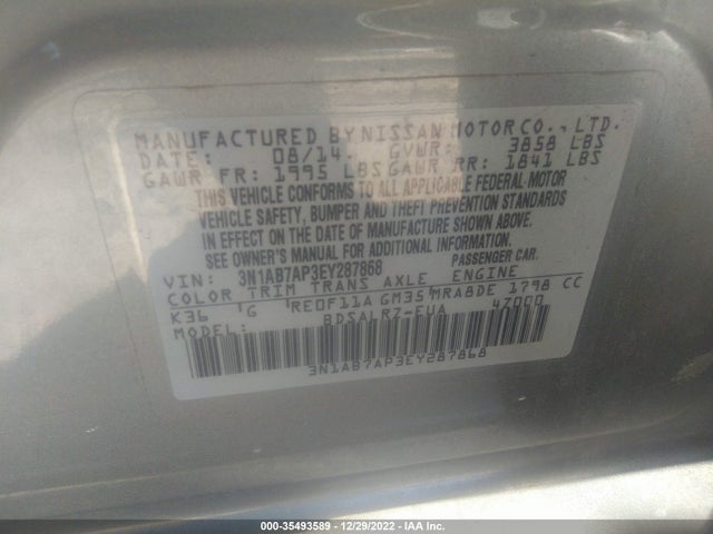 Nissan Sentra 2014 3N1AB7AP3EY287868 Image 9