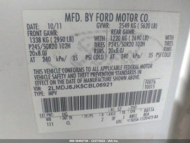 Lincoln MKX 2012 2LMDJ8JK5CBL06921 Image 9