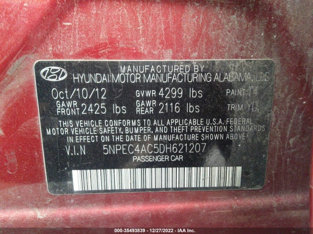 2013 HYUNDAI SONATA LIMITED VIN: 5NPEC4AC5DH621207