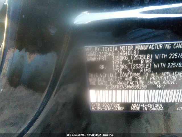 2017 TOYOTA RAV4 LE VIN: 2T3BFREV5HW596259