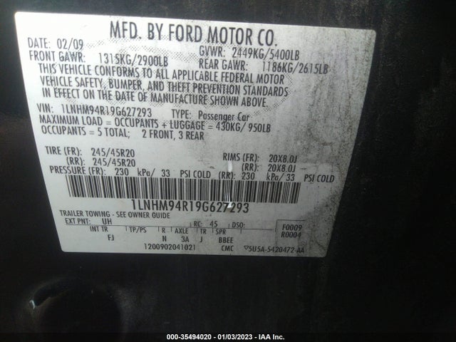 Lincoln MKS 2009 1LNHM94R19G627293 Image 10