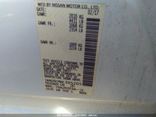 2017 Nissan Leaf, VIN: 1N4BZ0CP8HC305205