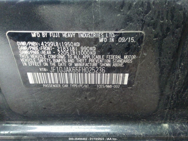 2015 SUBARU IMPREZA SEDAN PREMIUM VIN: JF1GJAK65FH025236