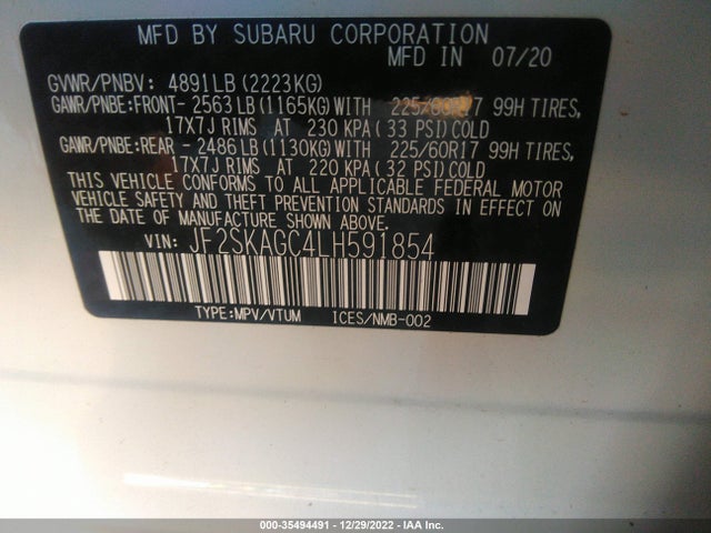 2020 Subaru Forester, VIN: JF2SKAGC4LH591854