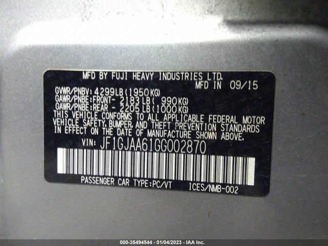 Subaru IMPREZA SEDAN 2016 JF1GJAA61GG002870 Image 9