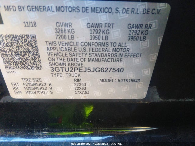 2018 GMC Sierra 1500, VIN: 3GTU2PEJ5JG627540