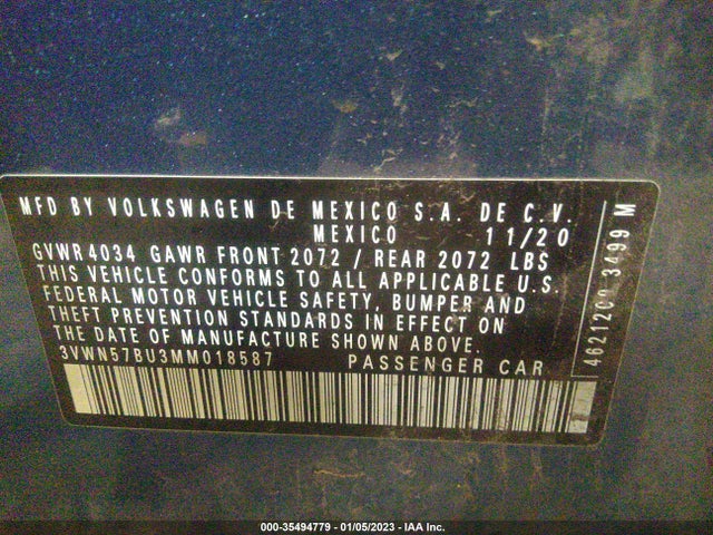 3VWN57BU3MM018587 Volkswagen Jetta S/r-line
