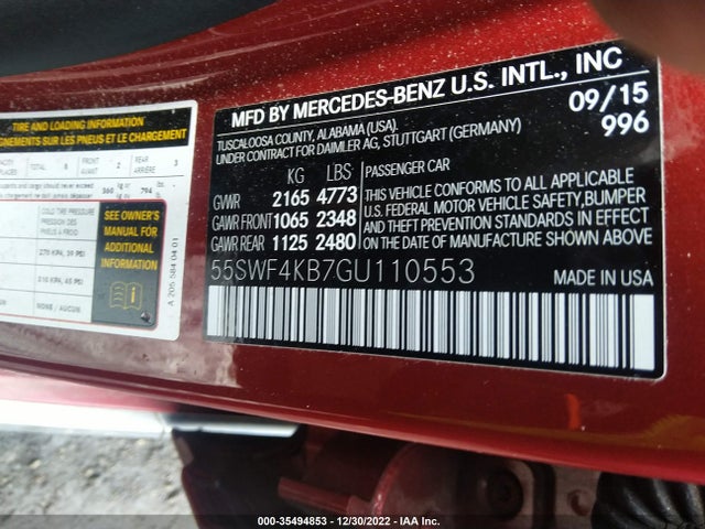2016 Mercedes-Benz C-Class, VIN: 55SWF4KB7GU110553