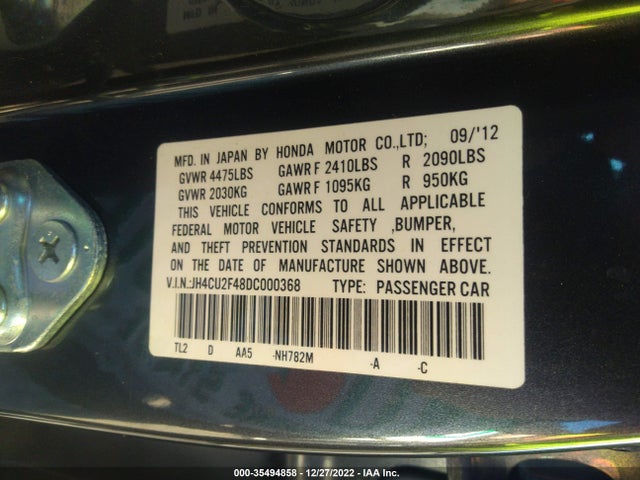 2013 ACURA TSX VIN: JH4CU2F48DC000368