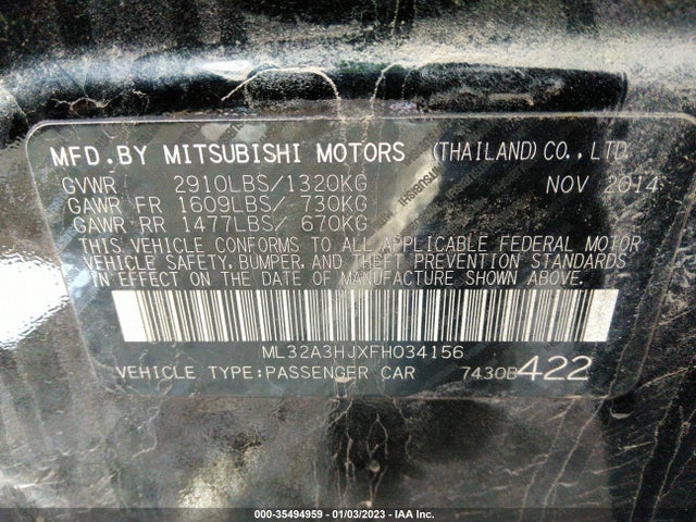 ML32A3HJXFH034156 Mitsubishi Mirage De/rf