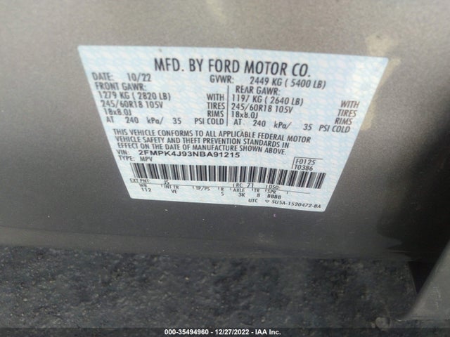 2022 Ford Edge, VIN: 2FMPK4J93NBA91215
