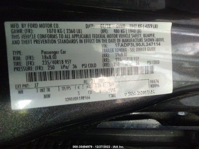 2018 Ford Focus, VIN: 1FADP3L90JL247114