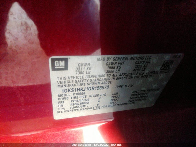 GMC YUKON XL DENALI 2016 1GKS1HKJ1GR156570 Image 9