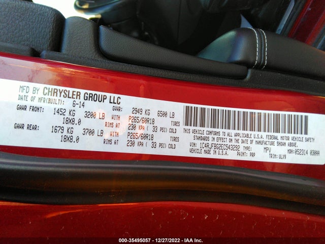 2014 JEEP GRAND CHEROKEE LIMITED VIN: 1C4RJFBG2EC543292