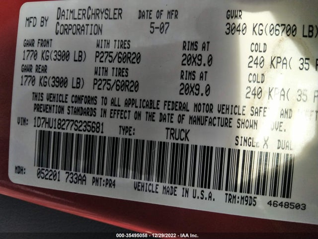 Dodge RAM 1500 2007 1D7HU18277S235681 Image 10