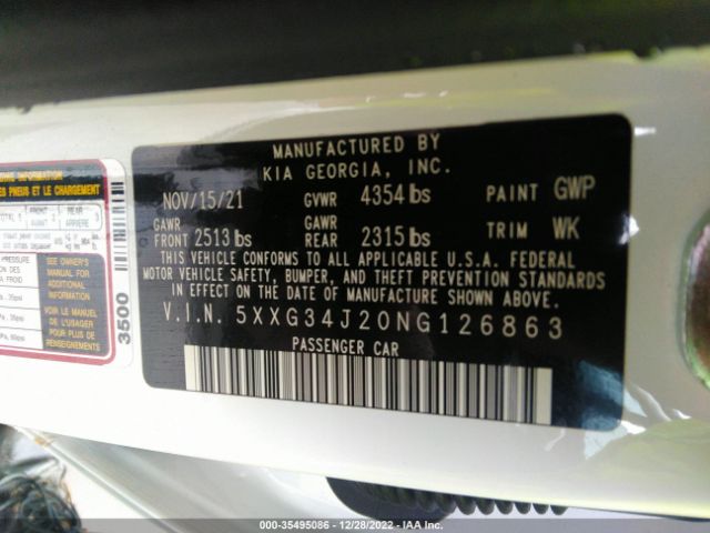 5XXG34J20NG126863 KIA K5 EX