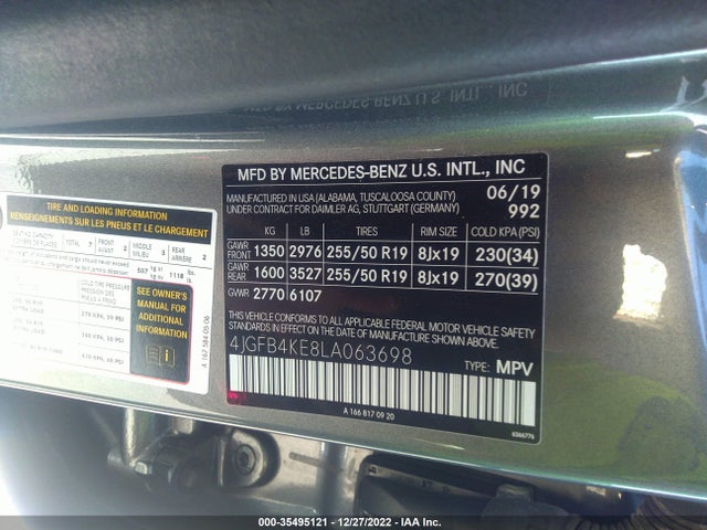 2020 Mercedes-Benz GLE-Class, VIN: 4JGFB4KE8LA063698