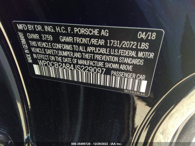 2018 Porsche 718, VIN: WP0CB2A84JS229097