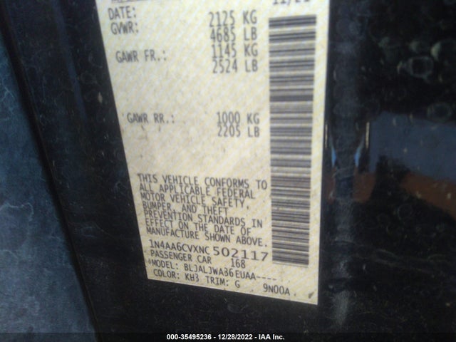 2022 Nissan Maxima, VIN: 1N4AA6CVXNC502117