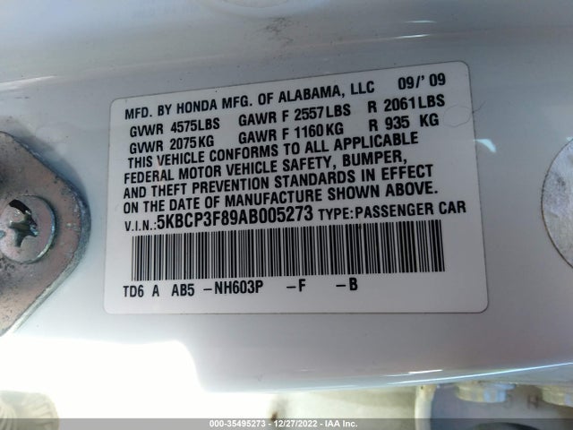 2010 HONDA ACCORD SDN EX-L VIN: 5KBCP3F89AB005273