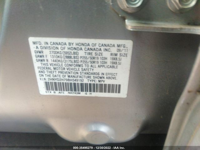 2HNYD2H79BH549192 Acura Mdx Advance/entertainment Pkg