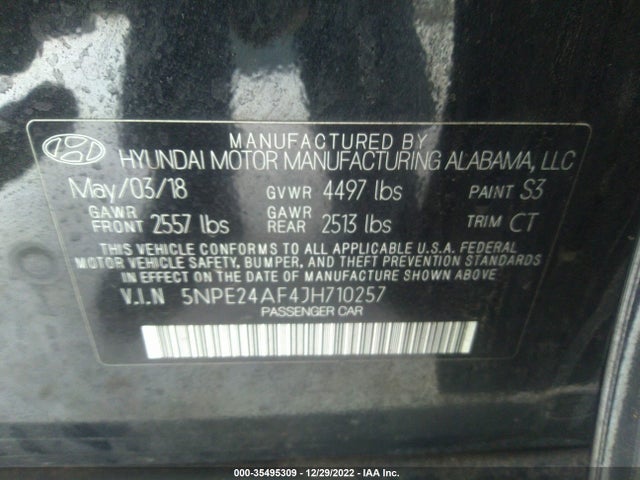 2018 HYUNDAI SONATA SE VIN: 5NPE24AF4JH710257