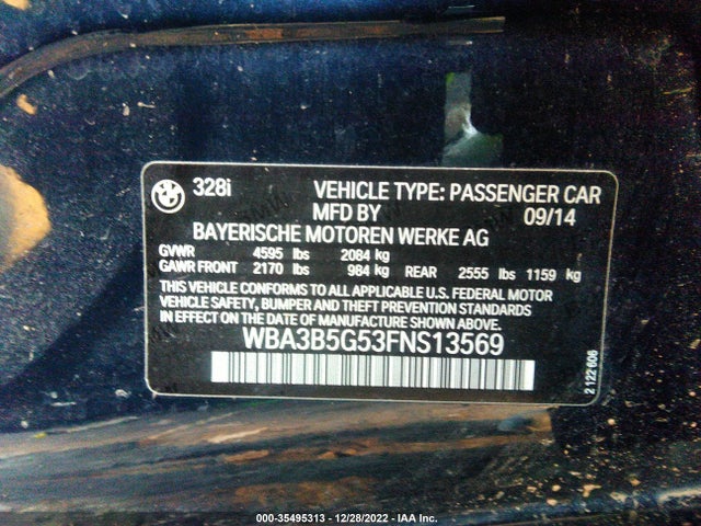 2015 BMW 3 SERIES 328I XDRIVE VIN: WBA3B5G53FNS13569