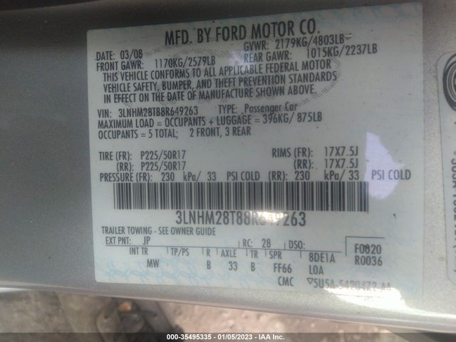 Lincoln MKZ 2008 3LNHM28T88R649263 Image 10
