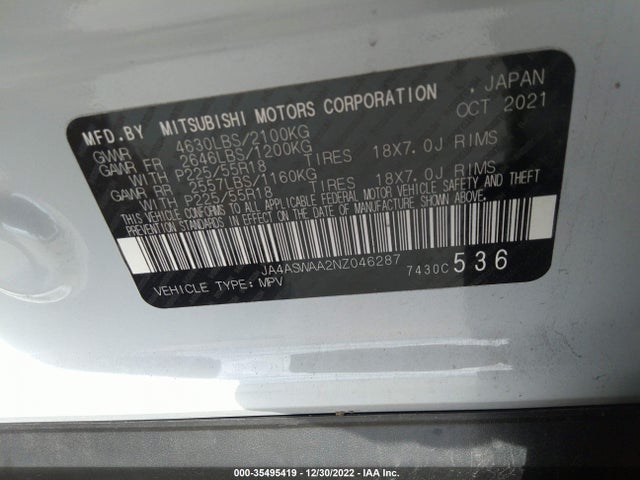 JA4ASWAA2NZ046287 Mitsubishi Eclipse Cross Se/sel