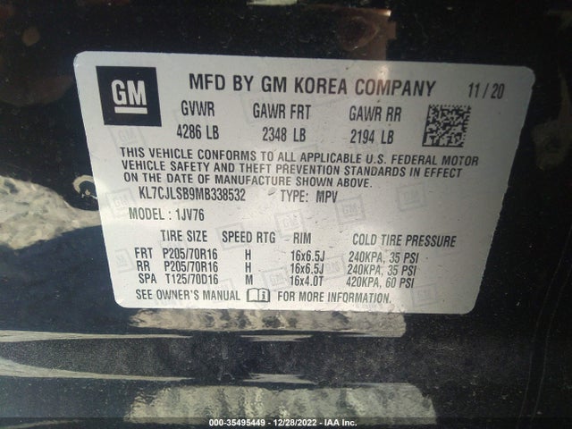 Chevrolet Trax Lt 2021 KL7CJLSB9MB338532 Image 9