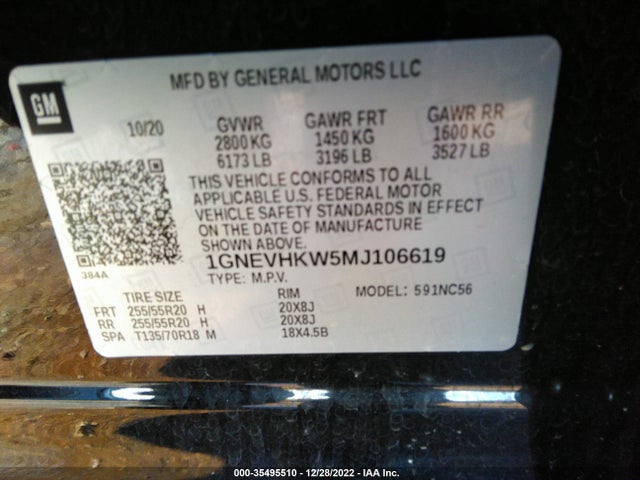 Chevrolet Traverse Lt Leather 2021 1GNEVHKW5MJ106619 Image 11